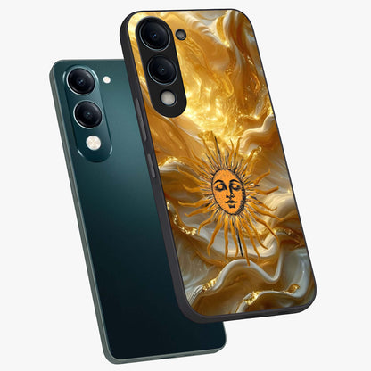 Eternal Golden Glow Glass Case displayed in angled mockup highlighting glowing golden aesthetic design with elegant style.