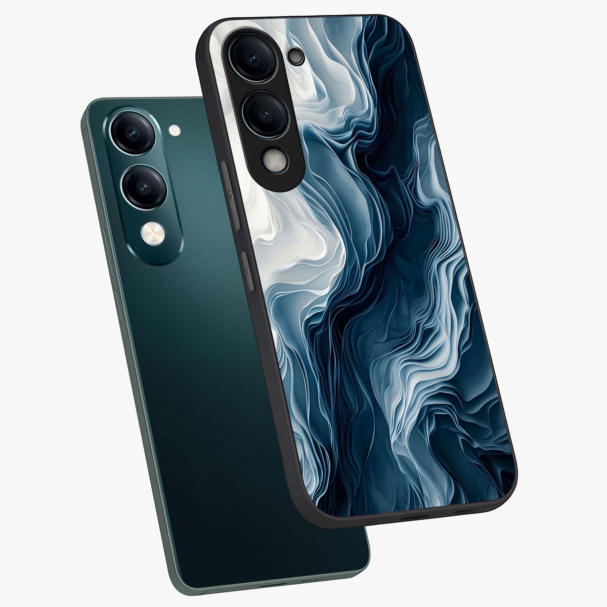 Ethereal Paper Marble Glass Case displayed in angled mockup highlighting elegant marble pattern with modern aesthetic style.