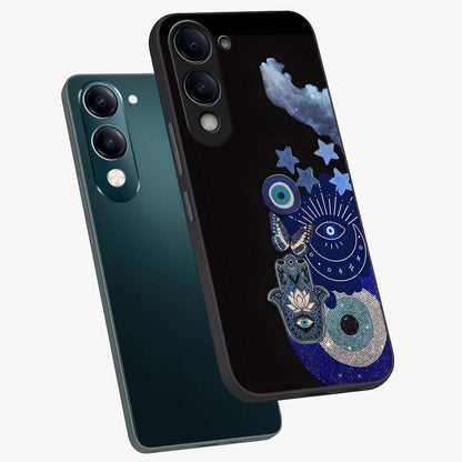 Galactic Charm Cluster Glass Case displayed in angled mockup highlighting luminous galaxy inspired design with dreamy aesthetic.