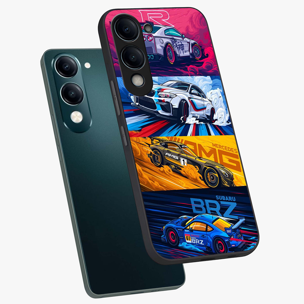 JDM Sports Car Glass Case displayed in angled mockup highlighting sleek Japanese racing car design with automotive aesthetic.