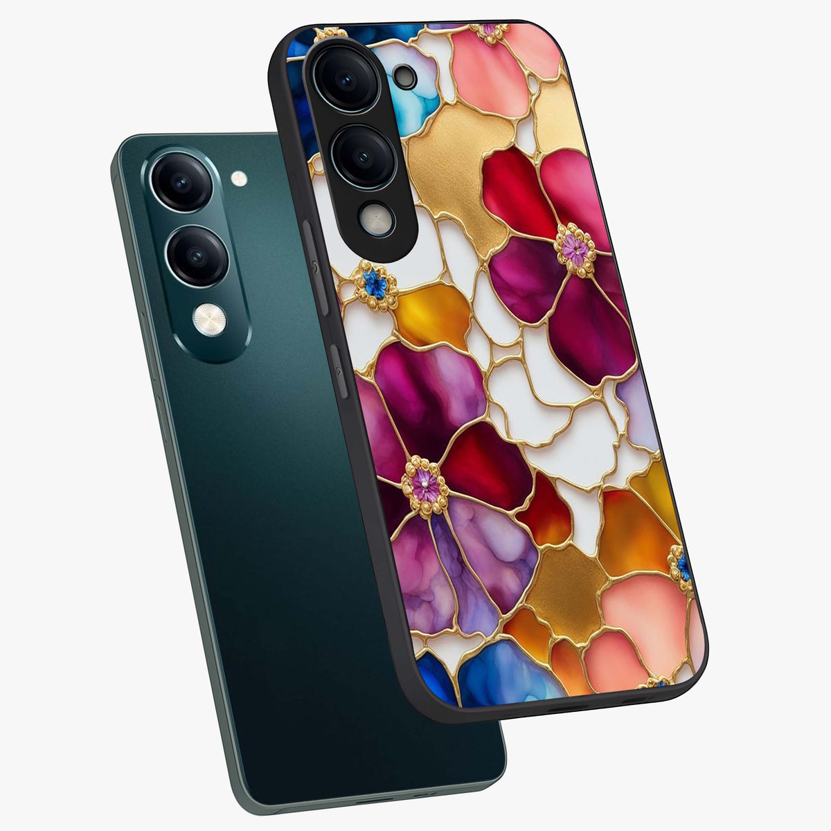 Marble Flower Pattern Glass Case displayed in angled mockup highlighting elegant marble floral design with modern aesthetic.