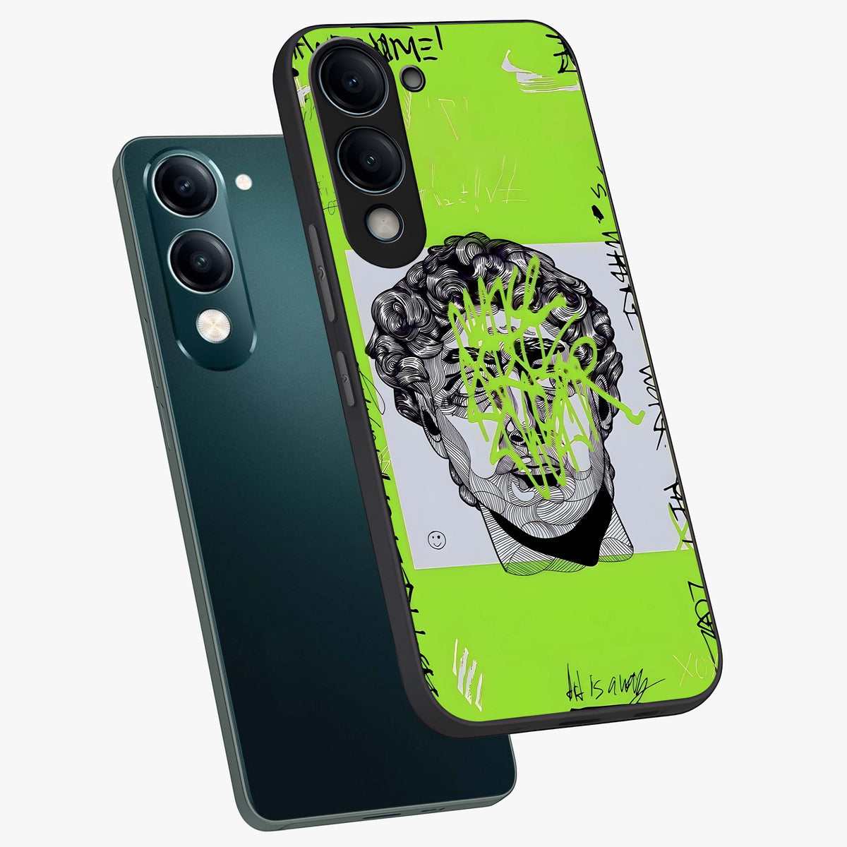 Neo Graffiti Rebellion Glass Case displayed in angled mockup highlighting urban street art design with rebellious aesthetic.