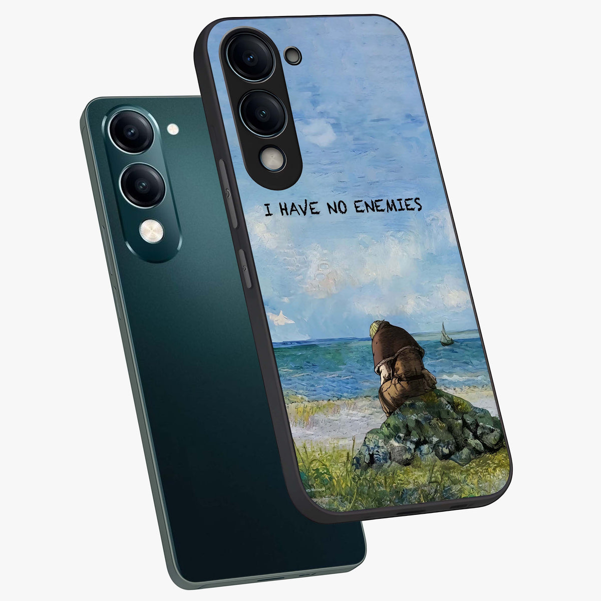 Peace Beyond War Glass Case displayed in angled mockup highlighting meaningful message design with artistic aesthetic style.