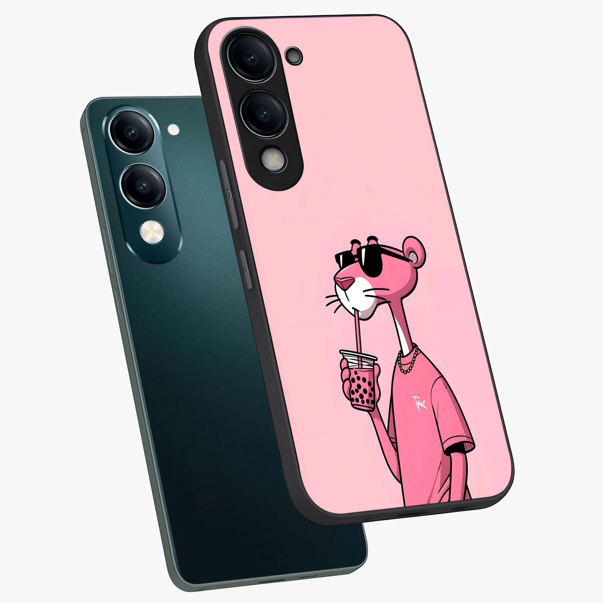 Pink Panther Glass Case displayed in angled mockup highlighting playful cartoon character design with vibrant pink aesthetic.