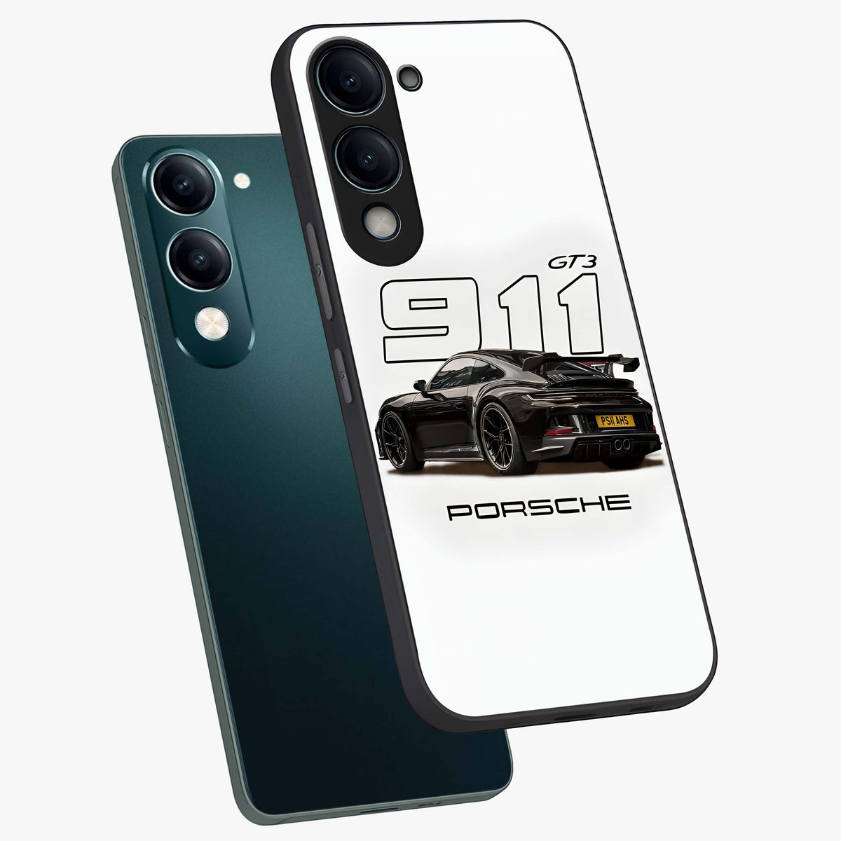 Turbo Legacy Icon Glass Case displayed in angled mockup highlighting dynamic automotive design with performance aesthetic.