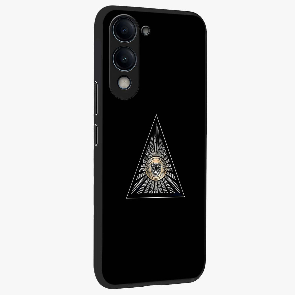 Illuminati Evil Glass Case upright view showcasing striking illuminati artwork with mysterious symbolic theme.