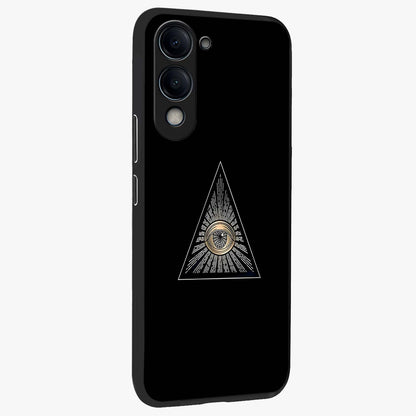 Illuminati Evil Glass Case upright view showcasing striking illuminati artwork with mysterious symbolic theme.