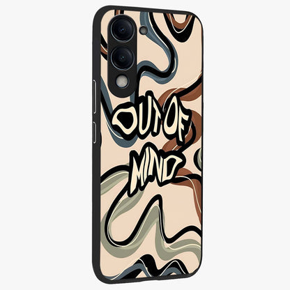 Out Of Mind Glass Case upright view showcasing striking typography artwork with edgy conceptual theme.