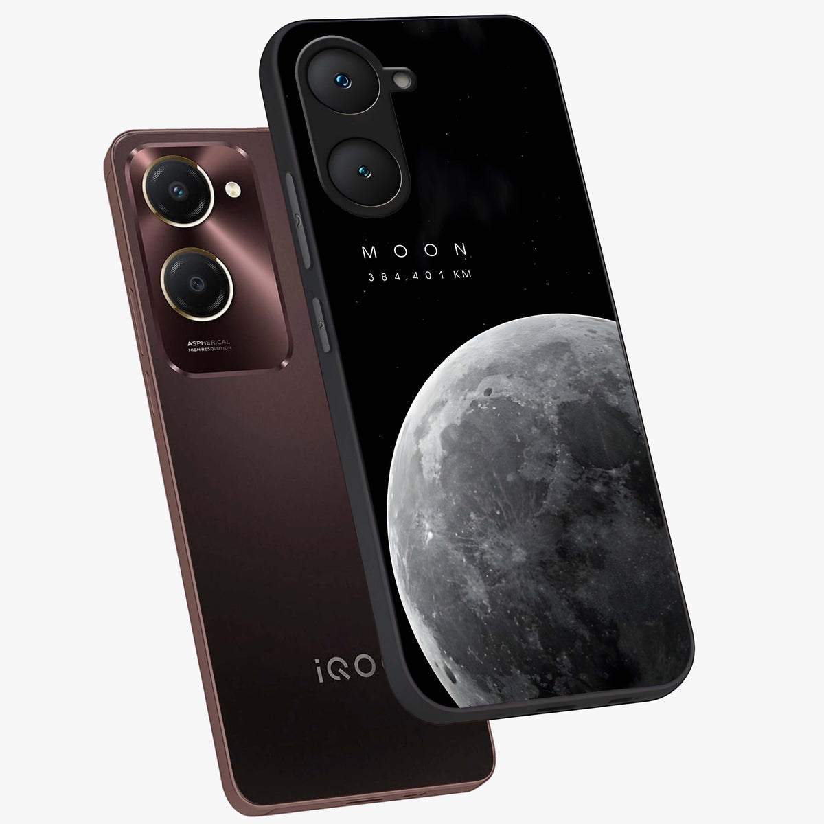 Cosmic Moon Glow Glass Case displayed in angled mockup highlighting celestial moon design with cosmic aesthetic theme.