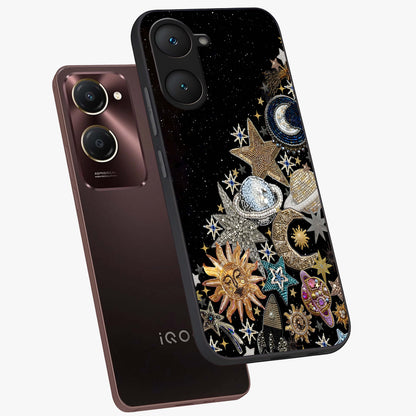 Cosmic Sparkle Dreams Glass Case displayed in angled mockup highlighting dreamy star sparkle design with celestial aesthetic.
