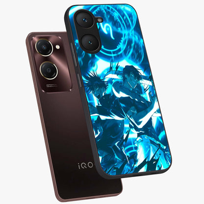 Cursed Energy Clash Glass Case displayed in angled mockup highlighting powerful battle inspired graphic with anime style aesthetic.