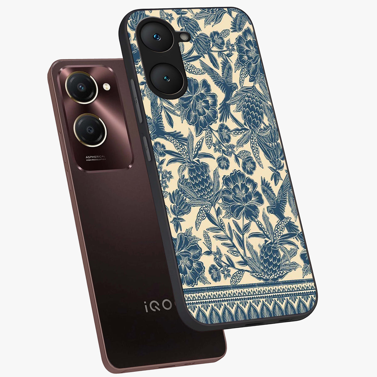 Heirloom Wild Bloom Glass Case displayed in angled mockup highlighting botanical bloom design with classic aesthetic style.