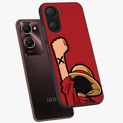 Luffy X Spirit Glass Case displayed in angled mockup highlighting powerful anime design with energetic action aesthetic.