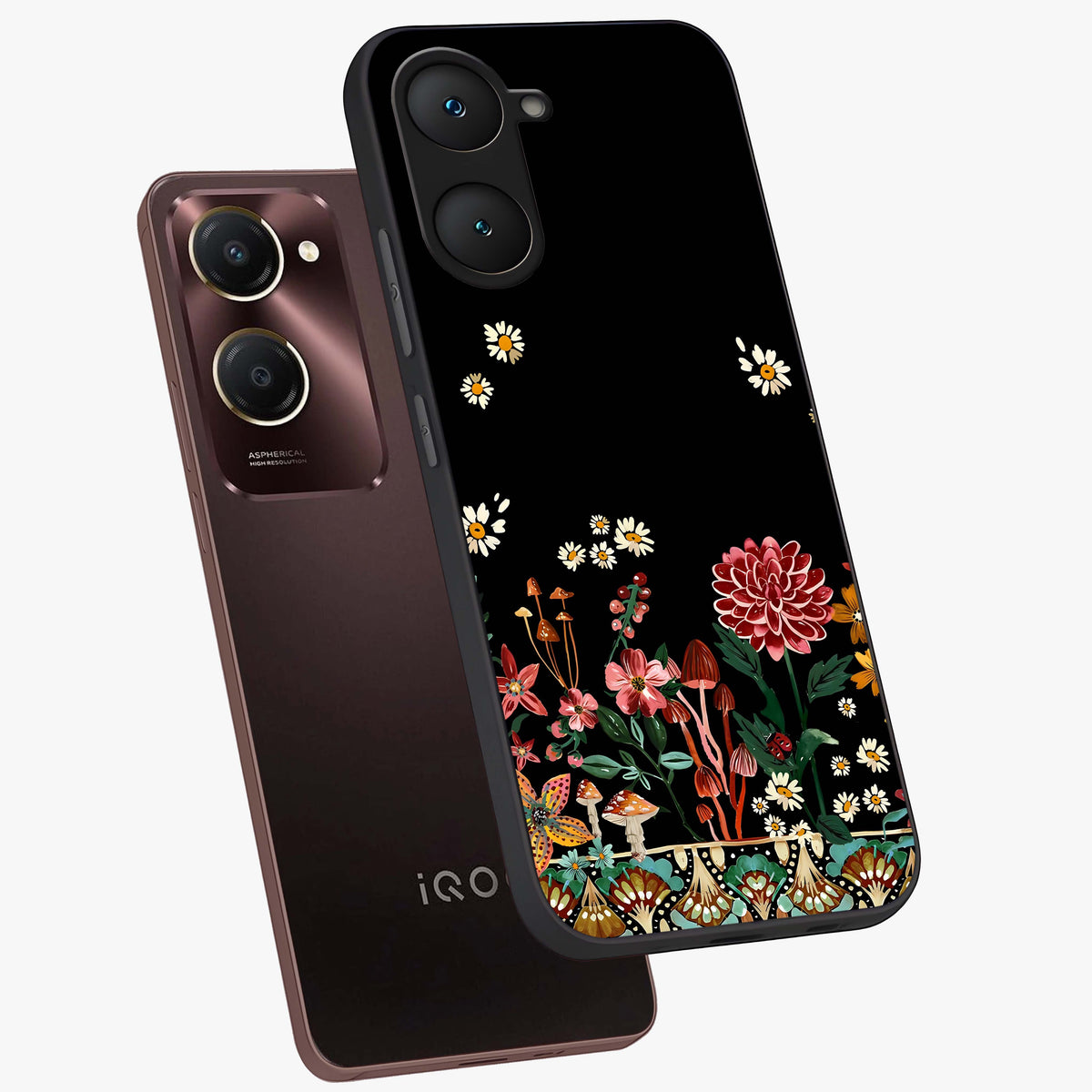 Midnight Bloom Pattern Glass Case displayed in angled mockup highlighting elegant flower design with midnight aesthetic style.