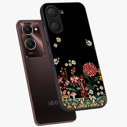Midnight Bloom Pattern Glass Case displayed in angled mockup highlighting elegant flower design with midnight aesthetic style.