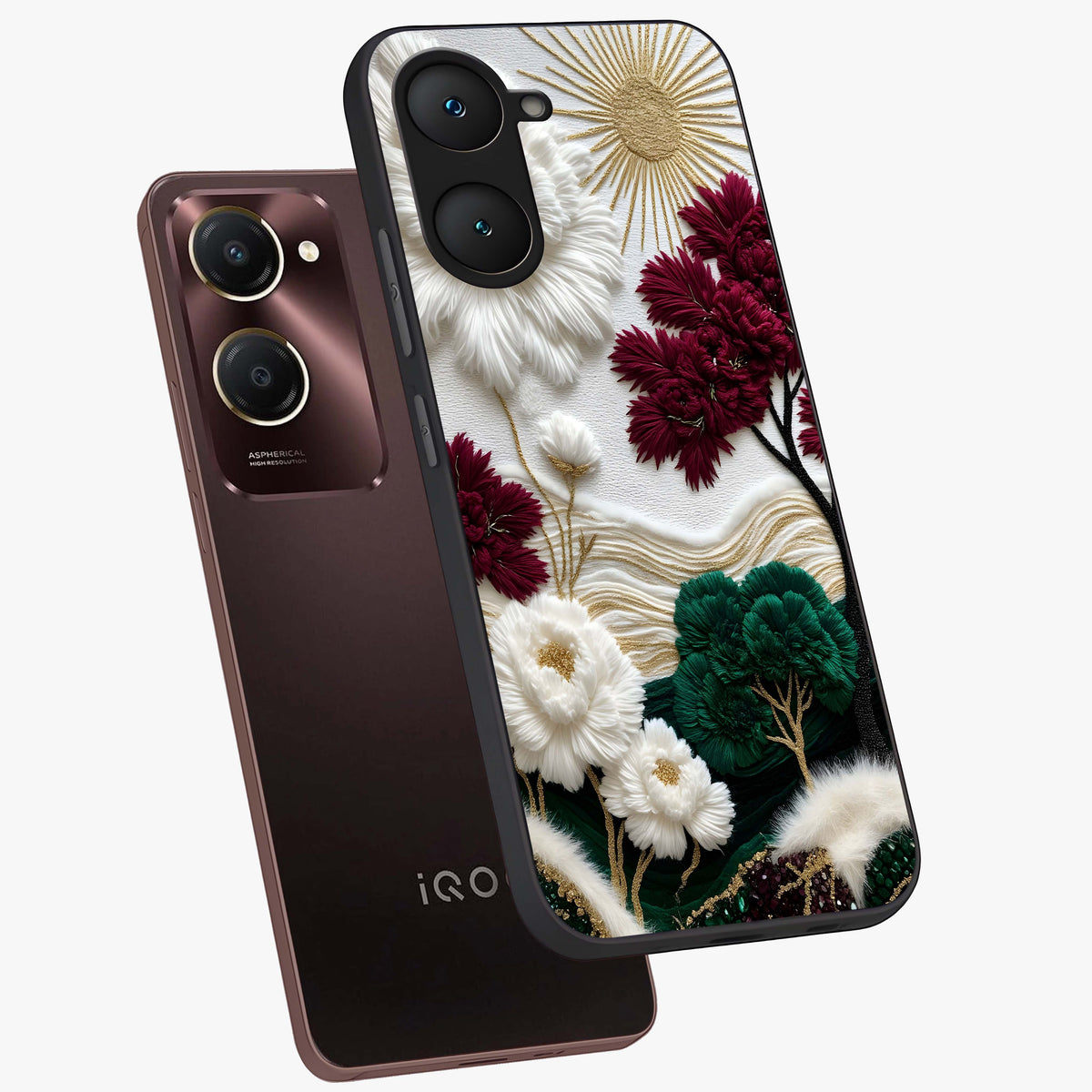 Radiant Bloom Elegance Glass Case displayed in angled mockup highlighting graceful floral design with radiant aesthetic style.