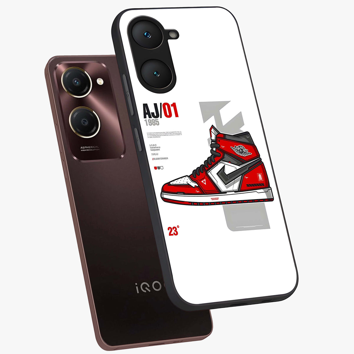 Retro Sneaker Blueprint Glass Case displayed in angled mockup highlighting detailed shoe design with sporty retro aesthetic.