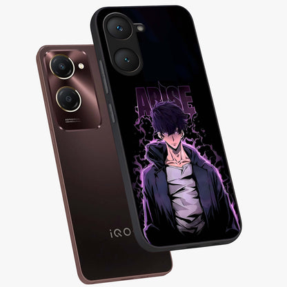Shadow Monarch Awakening Glass Case displayed in angled mockup highlighting dramatic shadow warrior design with fantasy aesthetic.