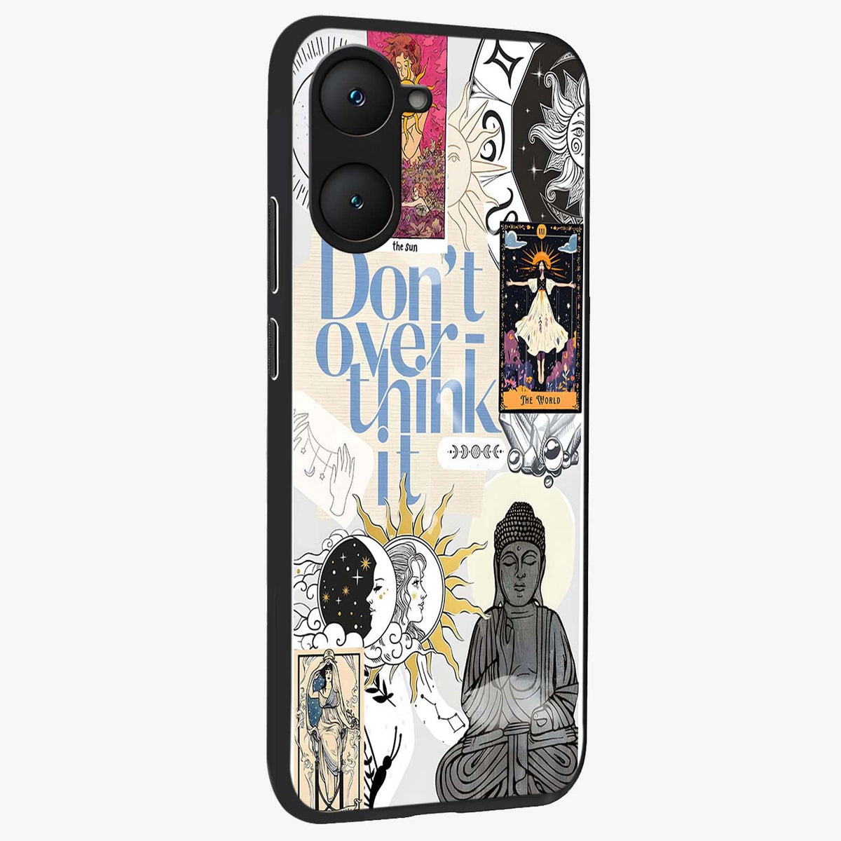 Ethereal Thoughts Glass Case upright view showcasing delicate artistic composition with peaceful dreamy theme.