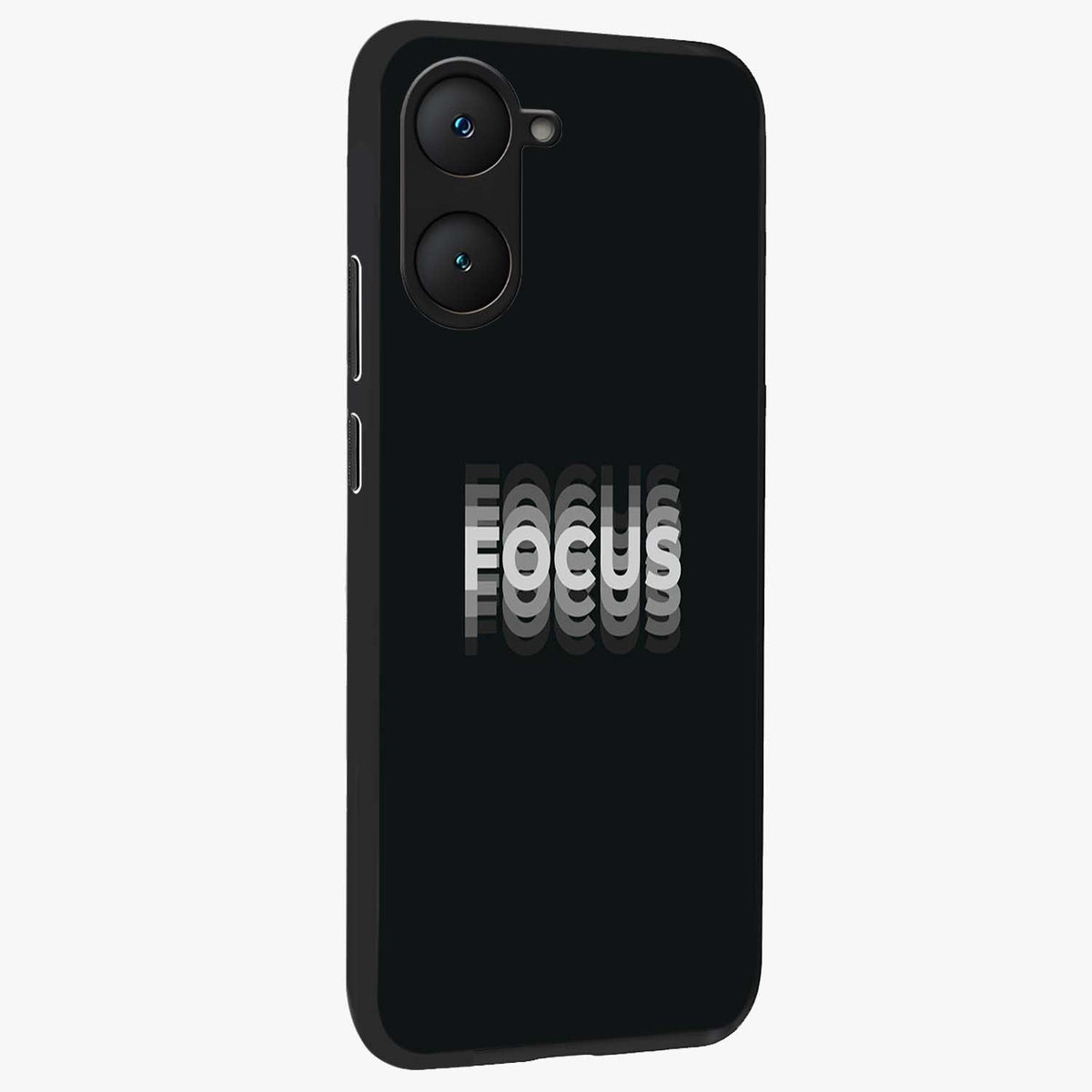 Focus Mode On Glass Case upright view showcasing strong typography statement with sleek motivational theme.