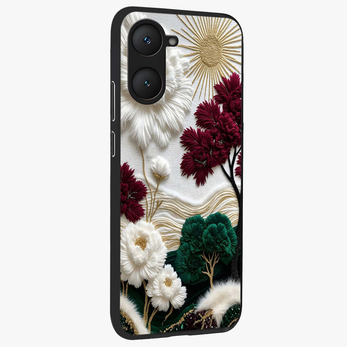 Radiant Bloom Elegance Glass Case upright view showcasing decorative flower artwork with refined botanical theme.