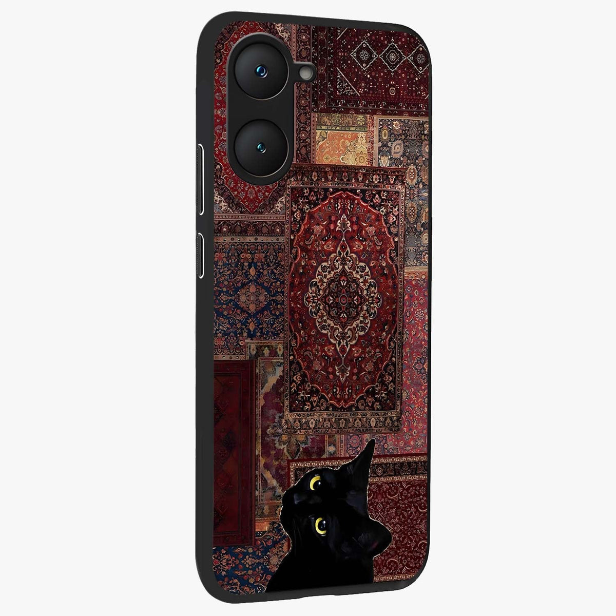 Regal Magic Cat Apple Glass Case upright view showcasing charming cat artwork with playful magical theme.