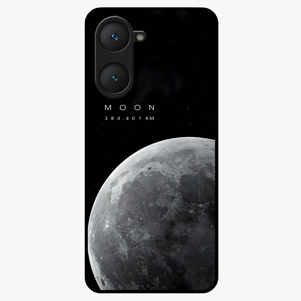 Cosmic Moon Glow Glass Case showing flat back view with glowing moon artwork and glossy glass finish.