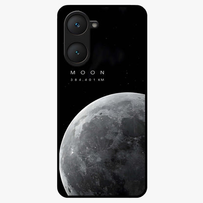 Cosmic Moon Glow Glass Case showing flat back view with glowing moon artwork and glossy glass finish.