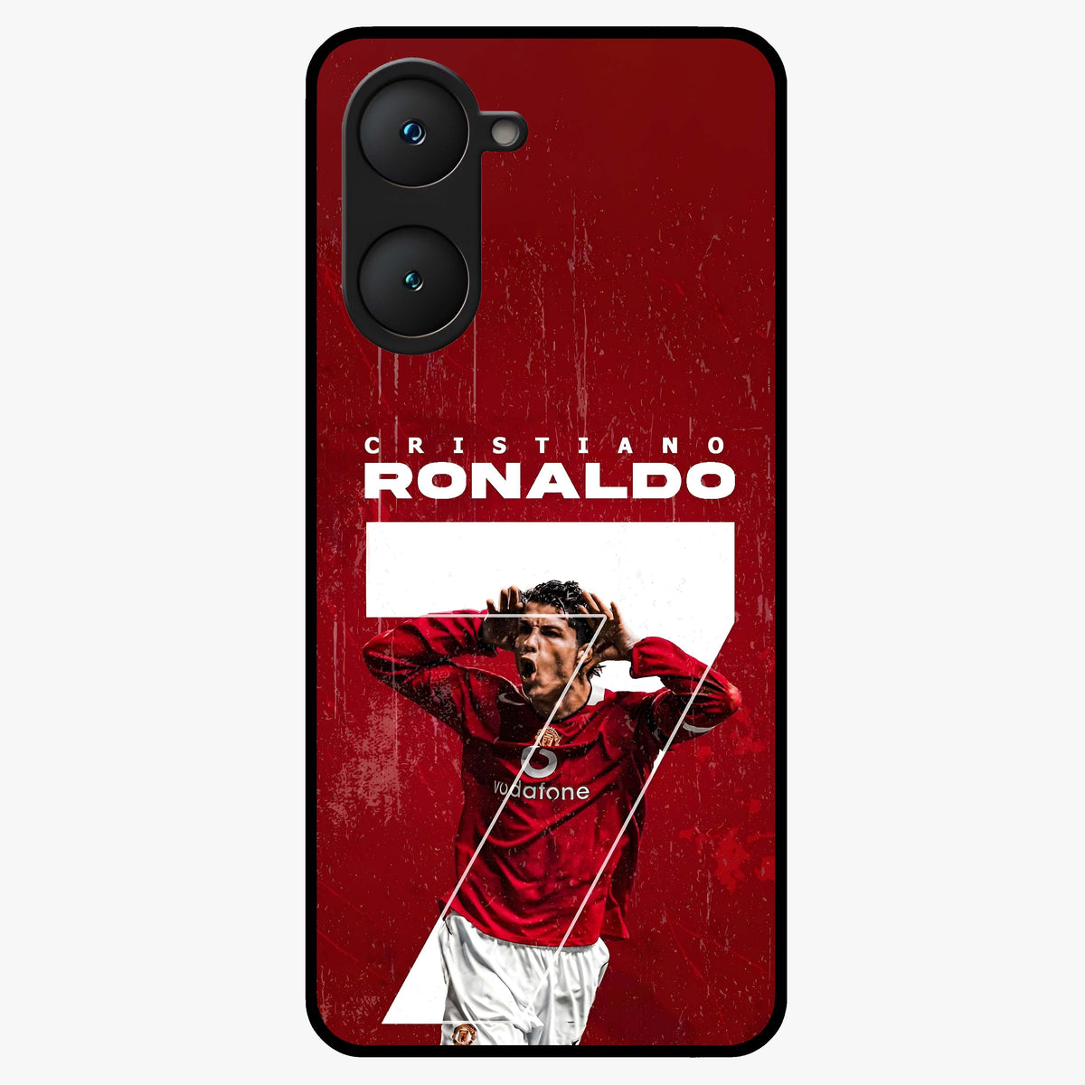 Goal Celebration Legacy Glass Case showing flat back view with football celebration inspired artwork and glossy glass finish.