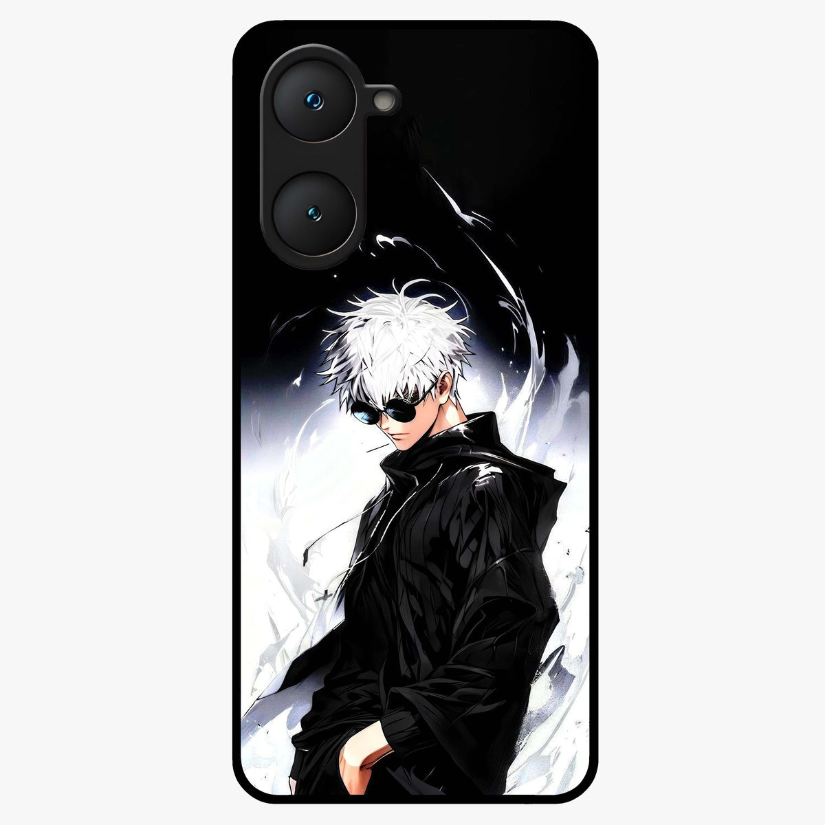 Limitless Shadow King Glass Case showing flat back view with powerful shadow warrior artwork and glossy glass finish.