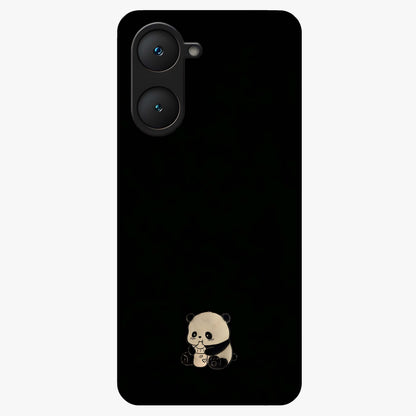 Midnight Panda Love Glass Case showing flat back view with cute panda themed artwork and glossy glass finish.
