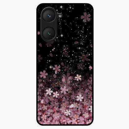 Small Starry Flowers Glass Case showing flat back view with delicate starry floral artwork and glossy glass finish.