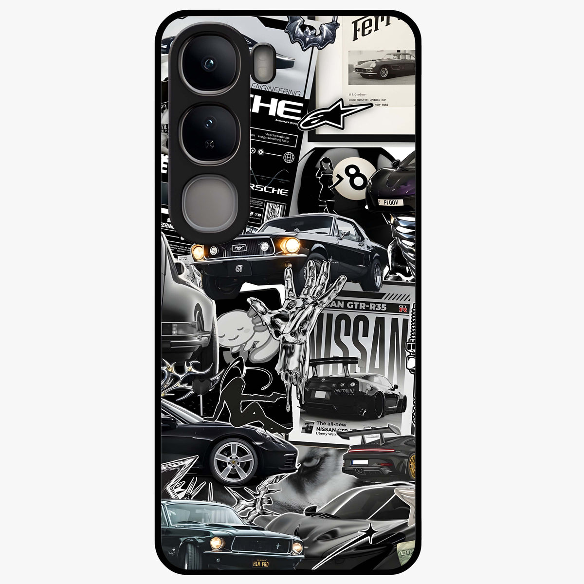 Aesthetic Dark Love Glass Case showing flat back view with dark romantic artwork and glossy glass finish.