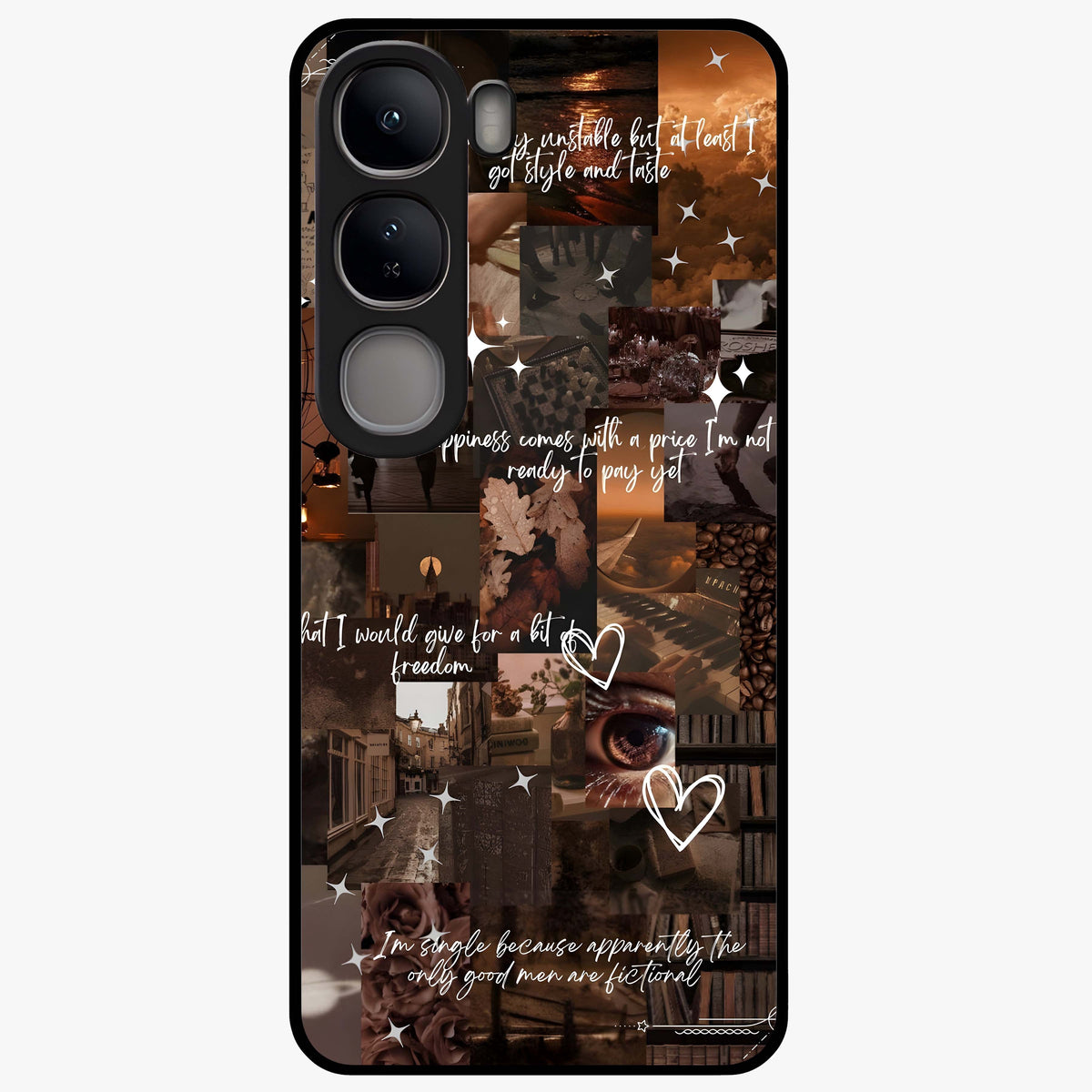 Bittersweet Aesthetic Chaos Glass Case showing flat back view with artistic chaotic aesthetic design and glossy glass finish.