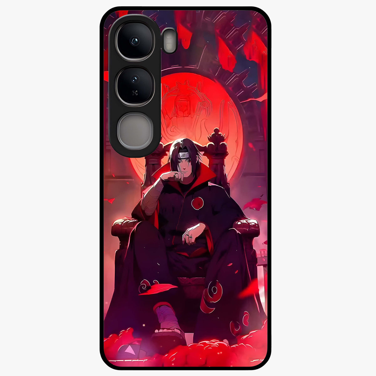 Blood Moon Sovereign Glass Case showing flat back view with mystical blood moon artwork and glossy glass finish.