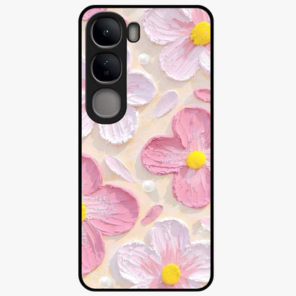 Blush Bloom Texture Glass Case showing flat back view with soft blush floral texture artwork and glossy glass finish.