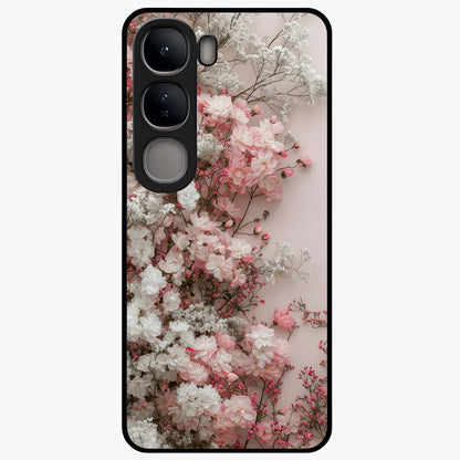 Blush Blossom Cloud Glass Case showing flat back view with dreamy blush cloud blossom artwork and glossy glass finish.