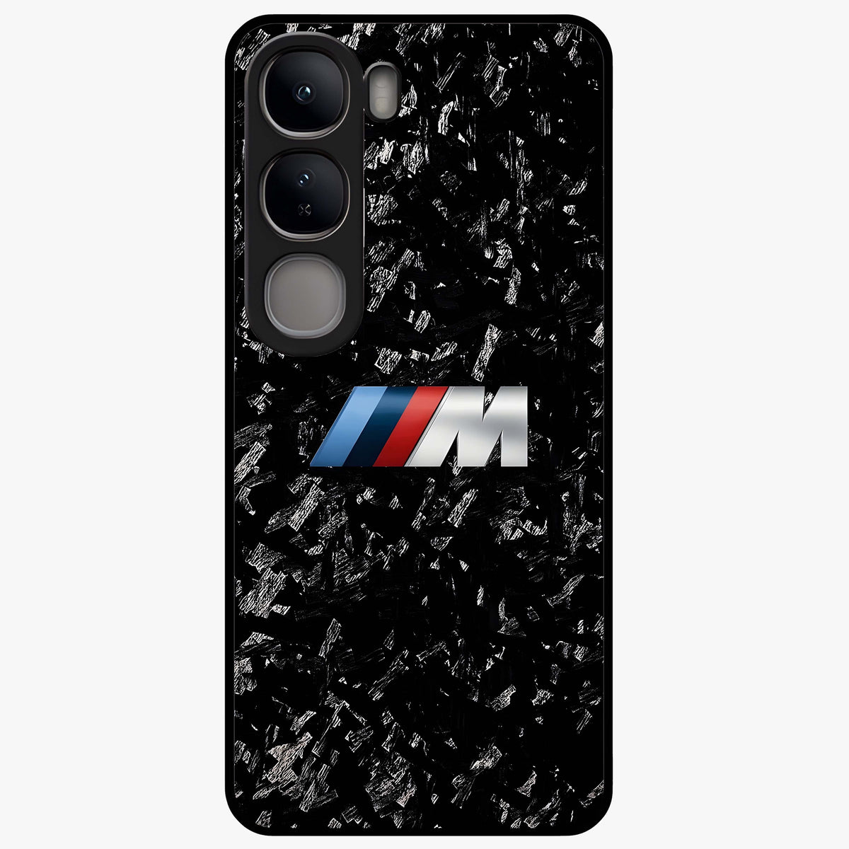 Carbon Speed Mark Glass Case showing flat back view with sporty carbon pattern artwork and glossy glass finish.