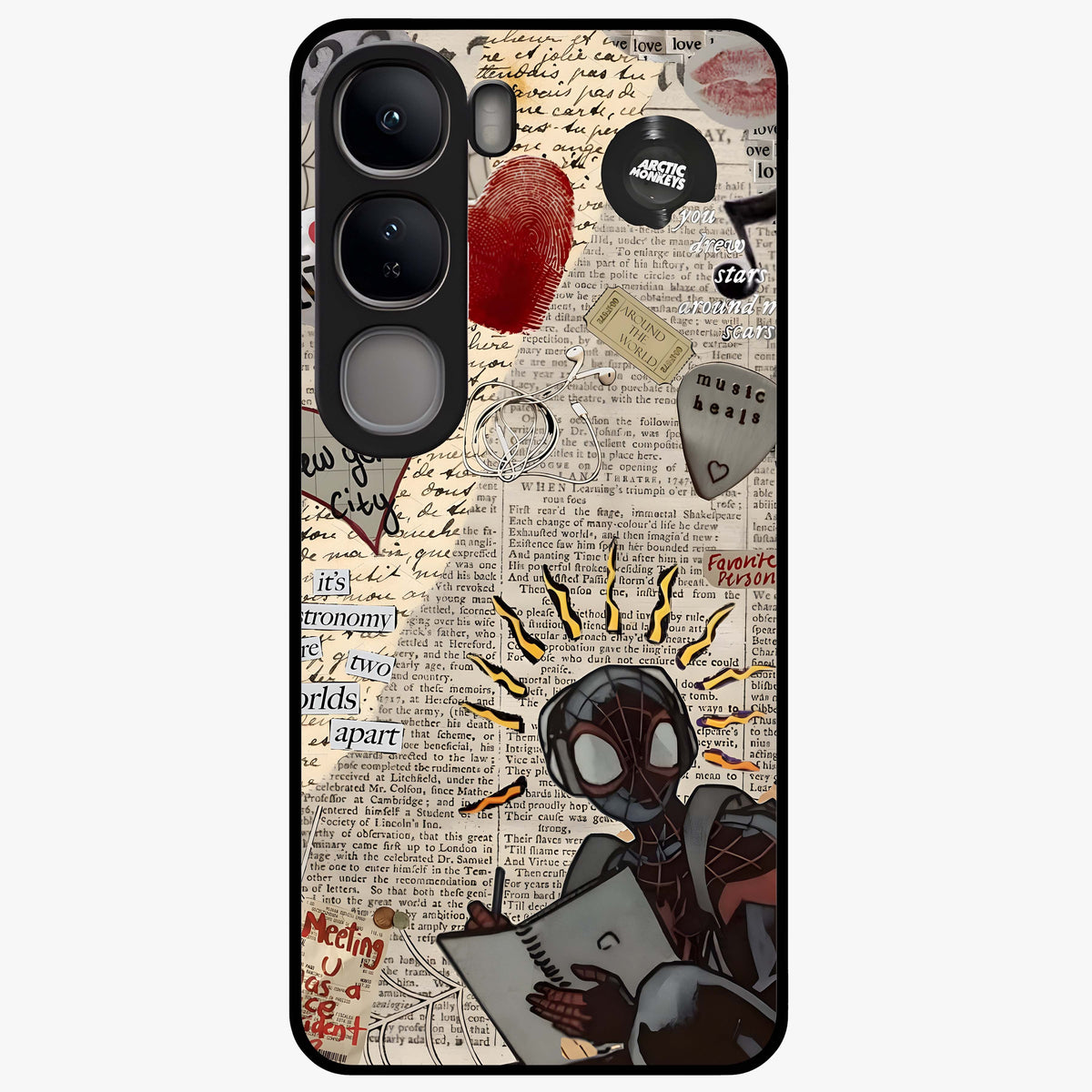City Dream Sketch Glass Case showing flat back view with artistic city skyline sketch artwork and glossy glass finish.