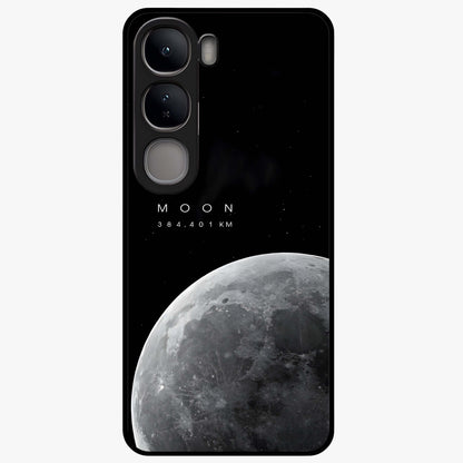 Cosmic Moon Glow Glass Case showing flat back view with glowing moon artwork and glossy glass finish.