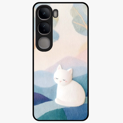 Cotton Dream Cat Glass Case showing flat back view with soft dreamy cat artwork and glossy glass finish.