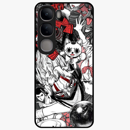 Crimson Chaos Panel Glass Case showing flat back view with bold crimson abstract artwork and glossy glass finish.