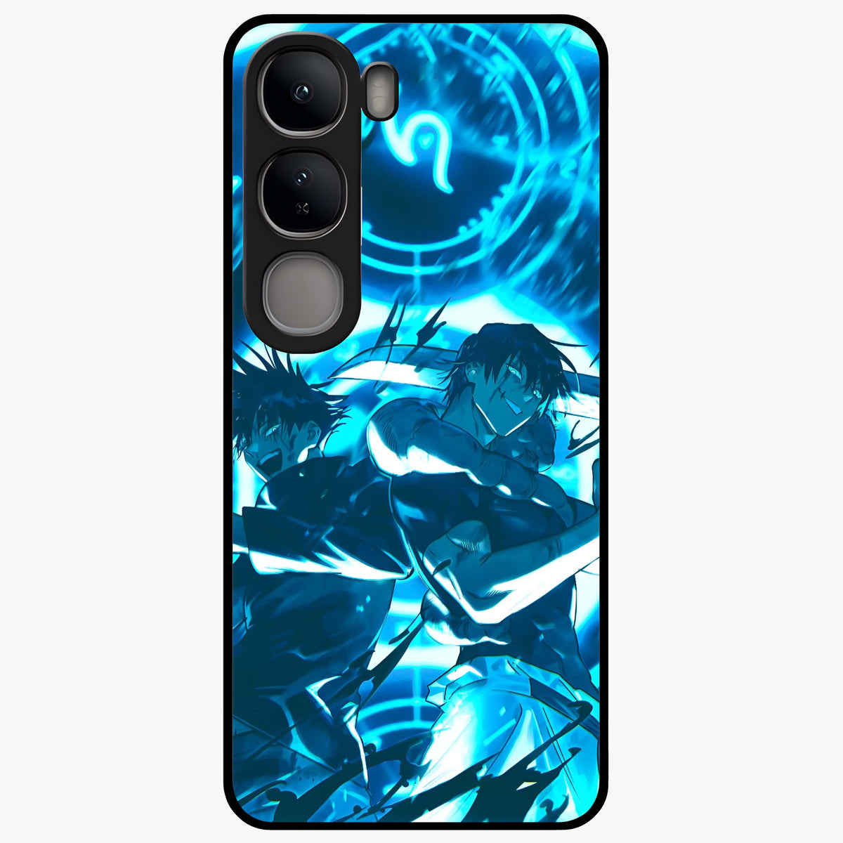 Cursed Energy Clash Glass Case showing flat back view with intense cursed energy artwork and glossy glass finish.