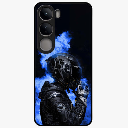 Cyber Sentinel Protocol Glass Case showing flat back view with futuristic cyber themed artwork and glossy glass finish.