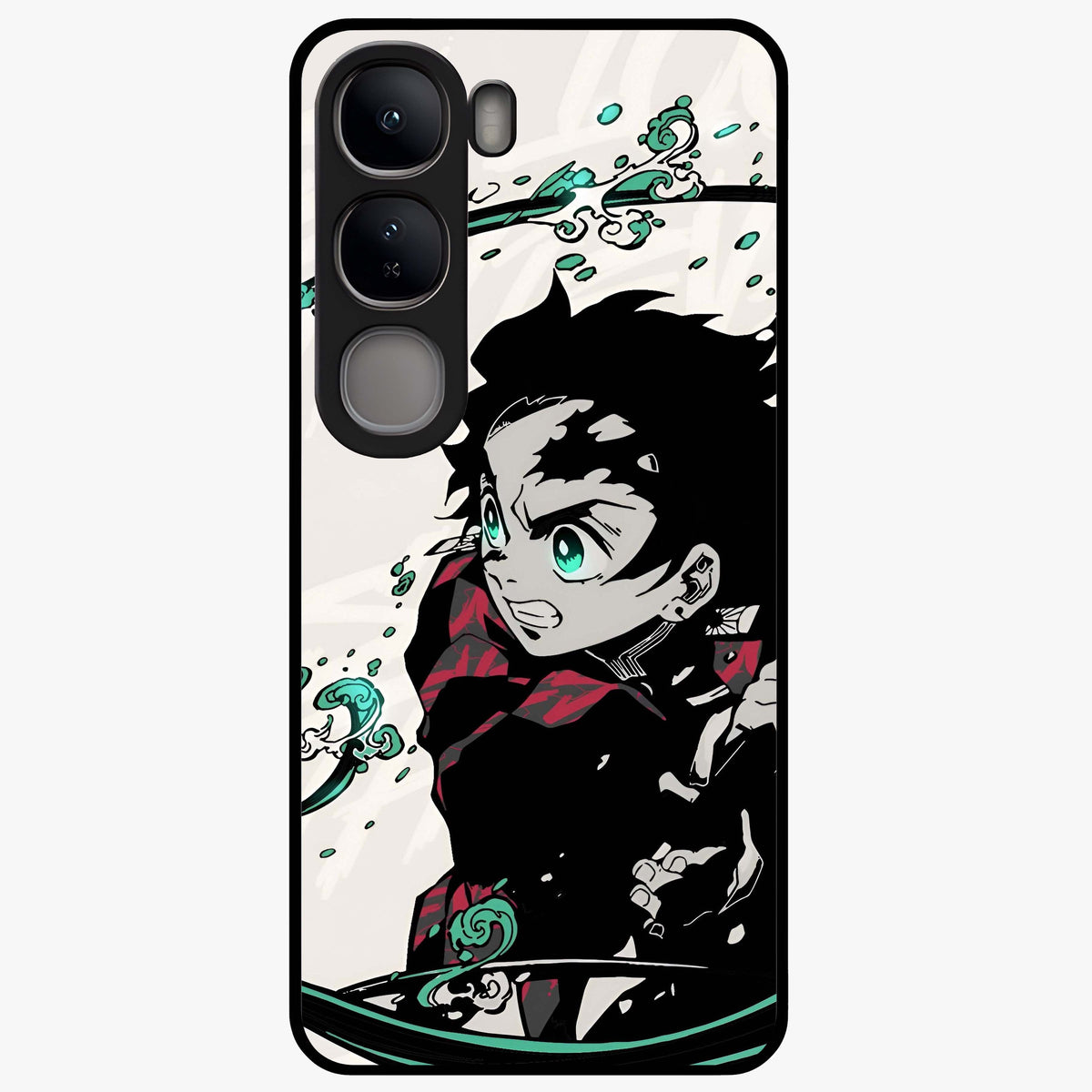 Demon Slayer Glass Case showing flat back view with bold anime inspired artwork and glossy glass finish.