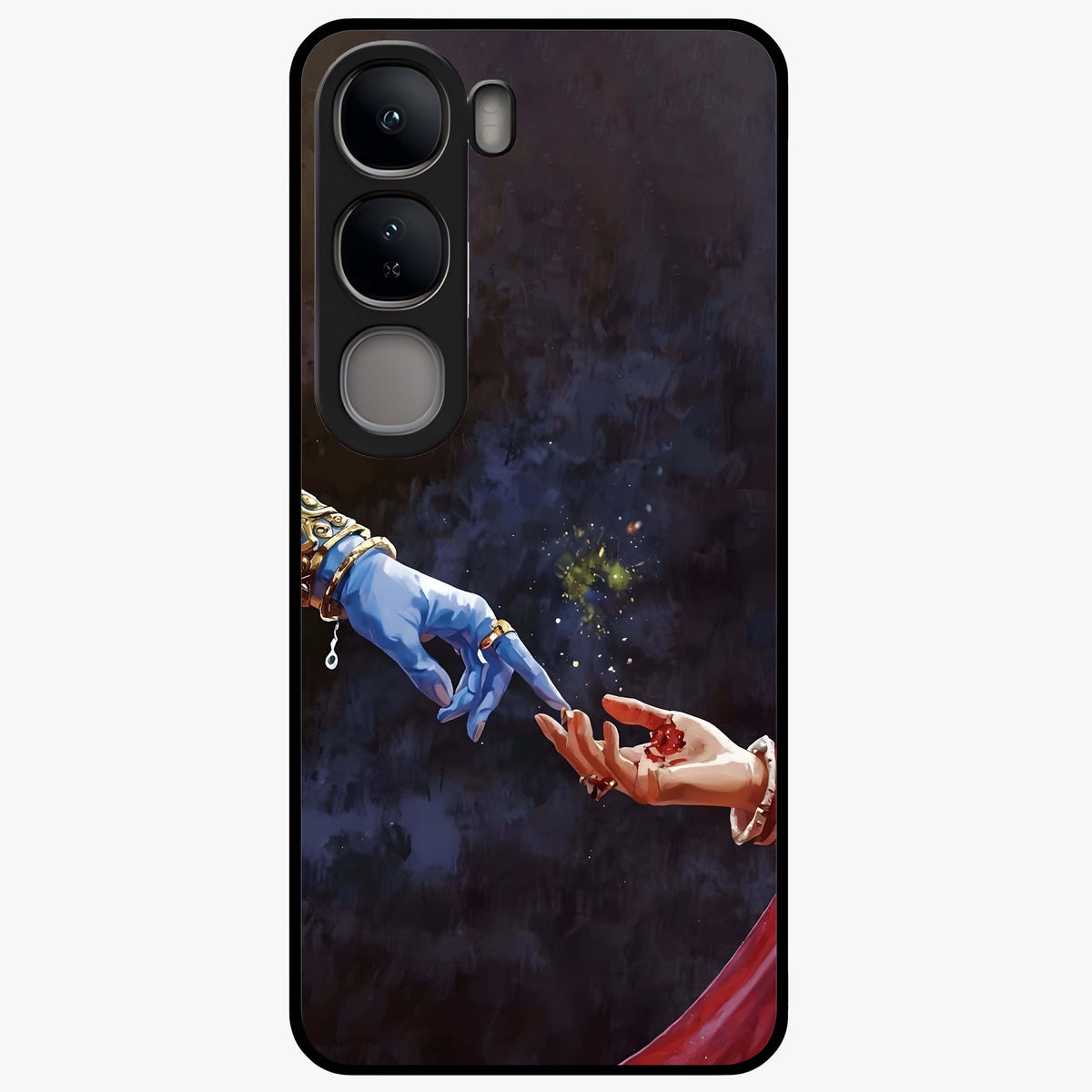 Divine Touch Eternal Glass Case showing flat back view with spiritual themed artwork and glossy glass finish.