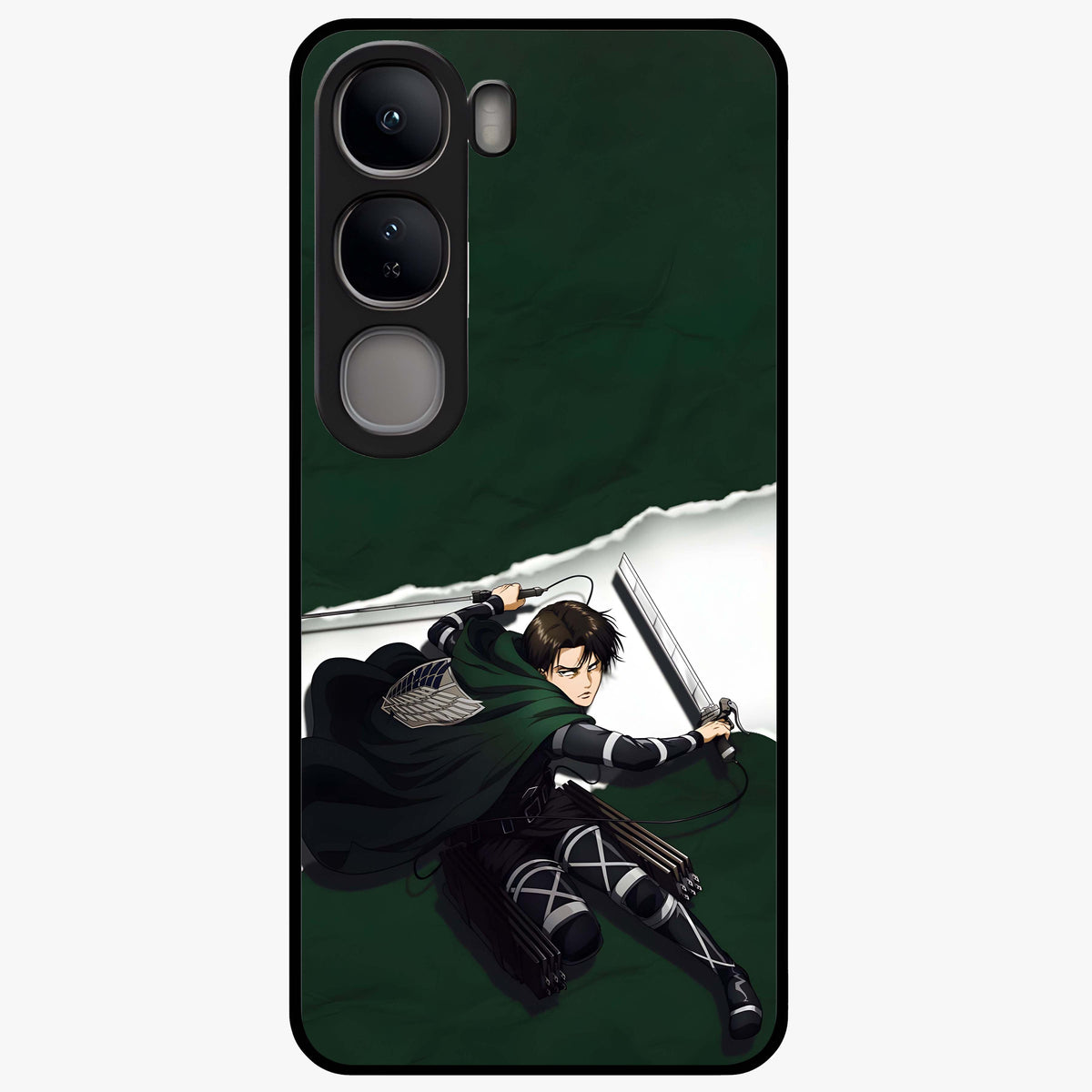 Emerald War Vanguard Glass Case showing flat back view with powerful warrior themed artwork and glossy glass finish.