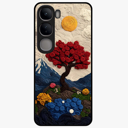 Eternal Nature Tapestry Glass Case showing flat back view with intricate nature tapestry artwork and glossy glass finish.