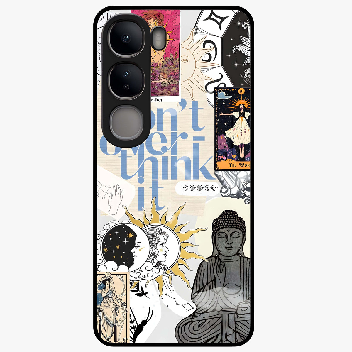 Ethereal Thoughts Glass Case showing flat back view with dreamy artistic artwork and glossy glass finish.