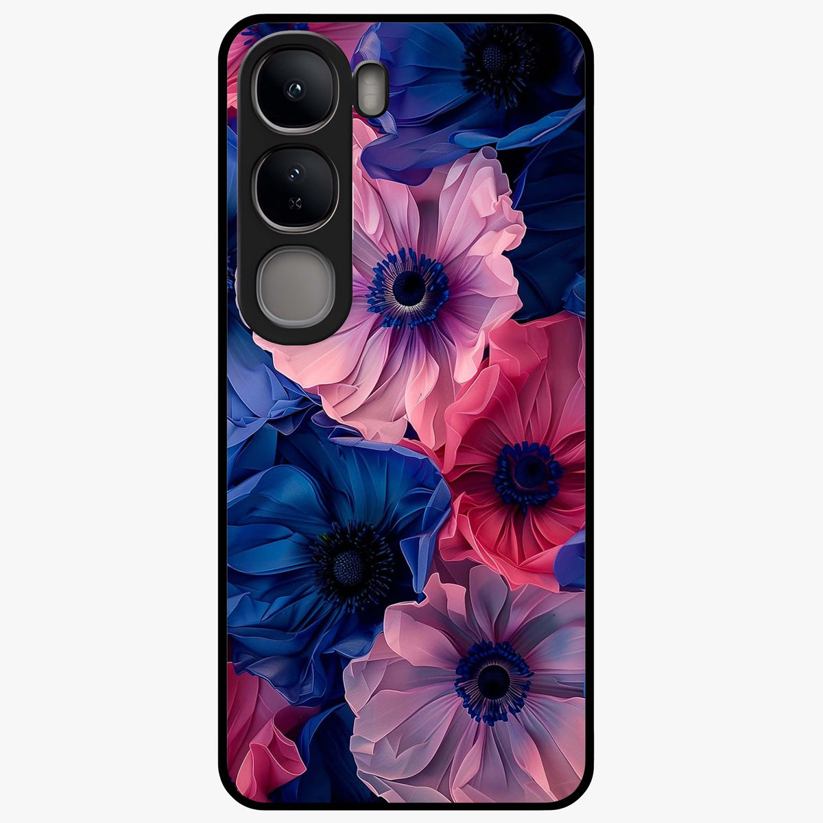 Flower Paper Art Pattern Glass Case showing flat back view with paper cut style floral artwork and glossy glass finish.